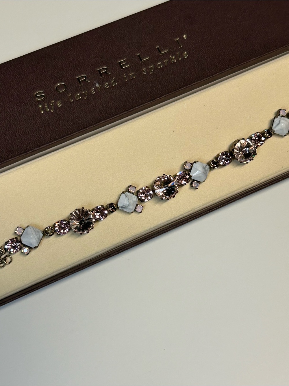 Sorrelli Pale Pink Crystal & White Marble-Link Bracelet